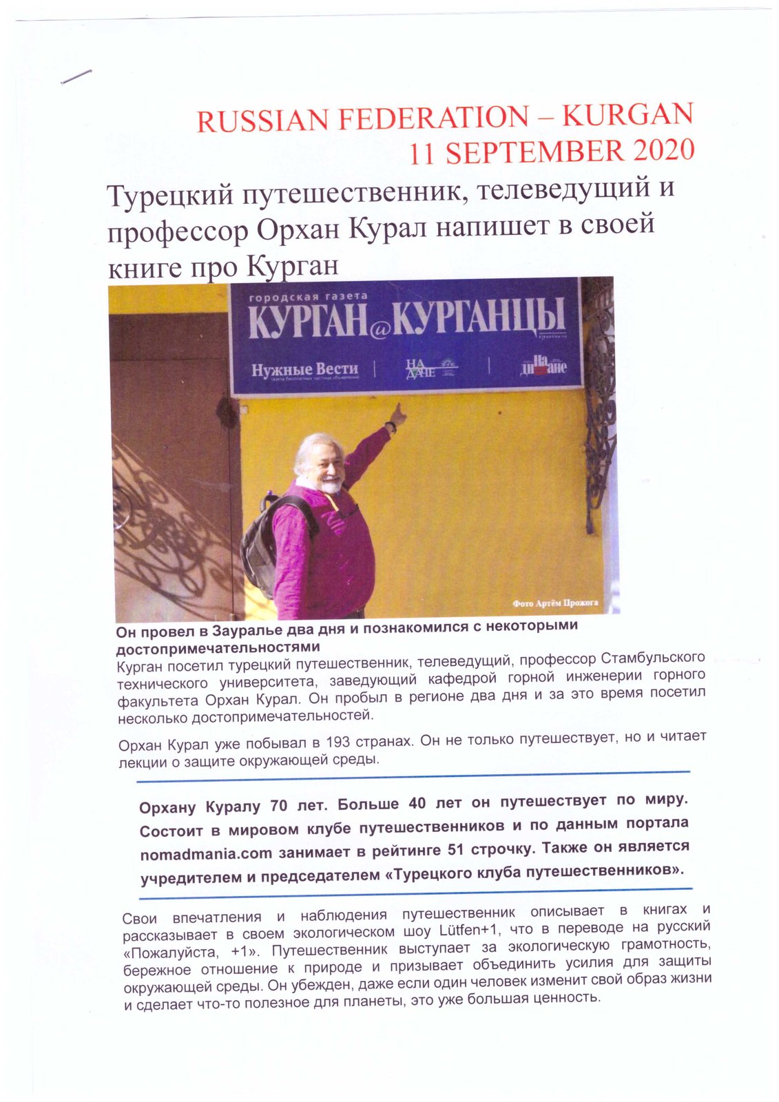Orhan Kural Foreign Press Clipping #3